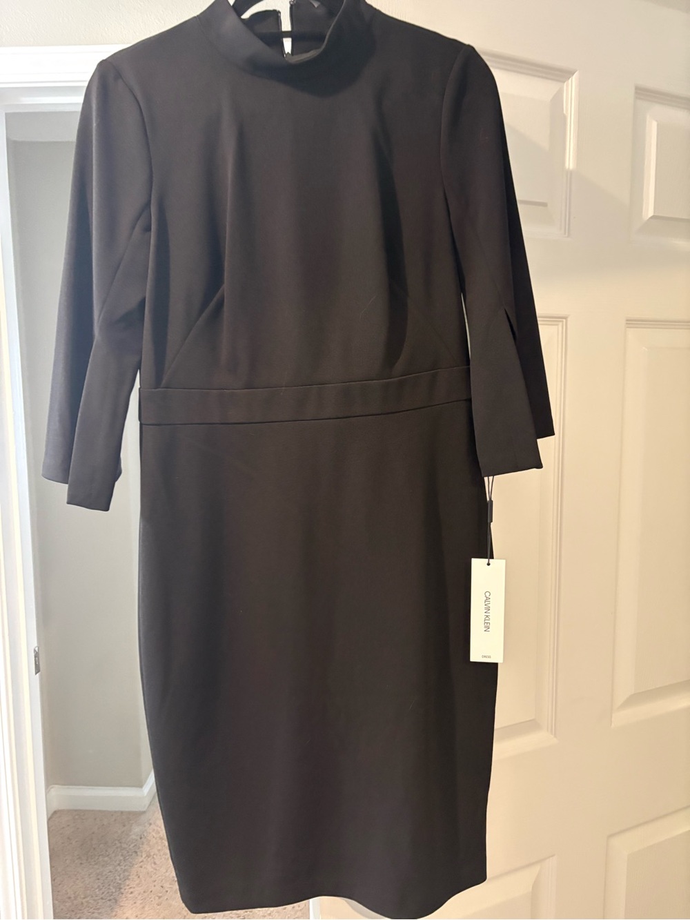 Calvin Klein Black Long-Sleeve Mock Neck Sheath Dress